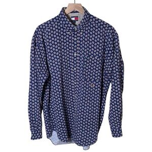 Tommy Hilfiger Navy Blue with Red Floral Design Button Down, L